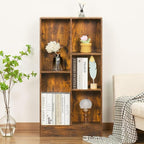 LEYAOYAO 5 Cube Mid-Century Modern Brown Wood Bookcase, 3 Tier Storage Organizer Shelf, Rustic Display Cabinet for Bedroom, Living Room, Office
