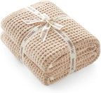 Snuggle Sac Waffle Throw Blanket for Couch Bed Sofa 50x60 inches, Reversible Beige Blanket Microfiber Fluffy Fuzzy Cozy Knit Soft Throws for Women Mothers Birthday Gifts