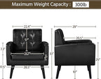 Yaheetech Mid-Century Accent Chairs, PU Leather Modern Upholstered Living Room Chair, Cozy Armchair Button Tufted Back and Wood Legs for Bedroom/Office/Cafe Black 2PCS