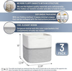NaturalCozy Storage Cubes 11 Inch Cotton Rope Woven Baskets for Organizing, 3-Pack | Cube Storage Bin | Square Storage Baskets for Shelves Organizer, Classroom, Kids Toy Bins, Closet, Baby Nursery