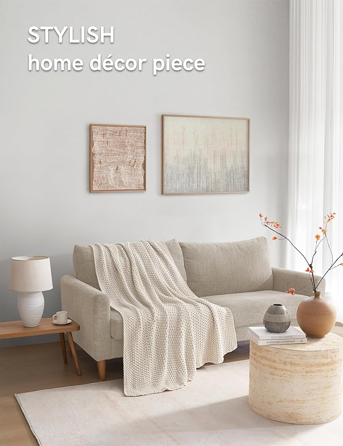 YnM Chunky Cotton Knit Throw Blanket, Cable Knit Throws for Bed Couch Sofa, Comfy & Relaxing, Decorative Piece for Farmhouse Modern Boho Rustic Scandinavian Chic Vibe, Cream White 60x80 Inches