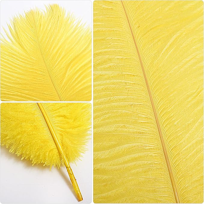 THARAHT Yellow Ostrich Feathers 24pcs Natural Bulk 10-12Inch 25cm-30cm for Crafts Wedding Party Centerpieces Halloween and Home Decoration Feathers