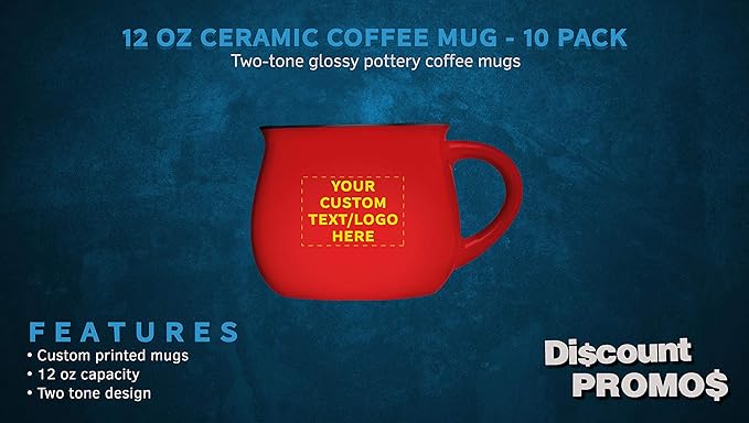 Custom Glazed Campfire Coffee Mugs 12 oz. Set of 10, Personalized Bulk Pack - Perfect for Coffee, Tea, Espresso, Hot Cocoa, Other Beverages - Red