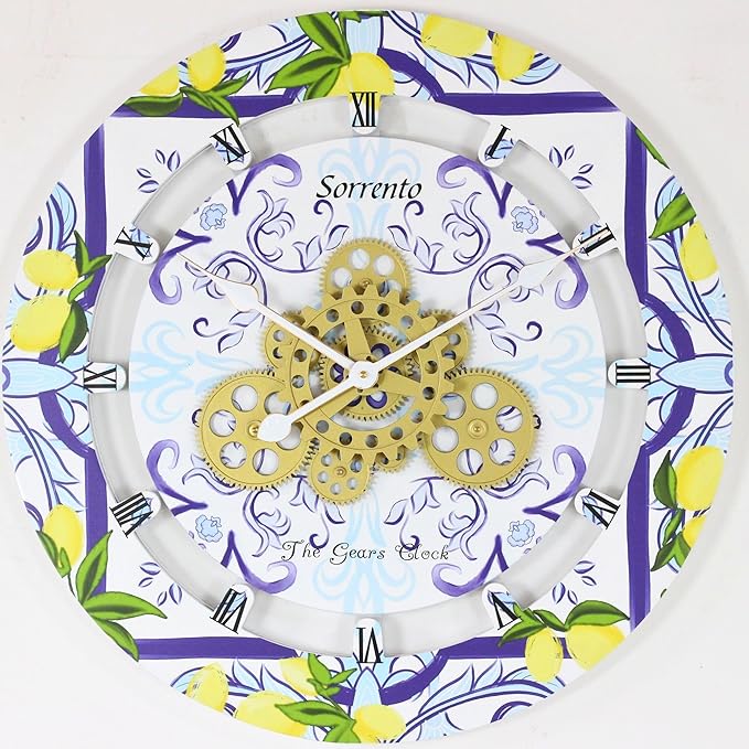 The Gears Clock Wall Clock Italy Collection with Moving Gears (Sorrento, 24 inch Round)