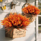 Geegoods Artificial Plants Flowers Outdoor – Faux Lavender Flowers with Monkey Grass UV Resistant Plastic Faux Plants for Garden Porch Window Patio Hanging Planter Home Decor (Autumn-Orange, 48PCS)