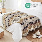 CASAAGUSTO Boho Sherpa Throw Blanket, Aztec Throw Blanket, Ultra Soft, Warm, Cozy, Plush, Thick Fleece Bohemian Blanket for Couch, Bed, Sofa (Khaki 50 * 60 Inch)