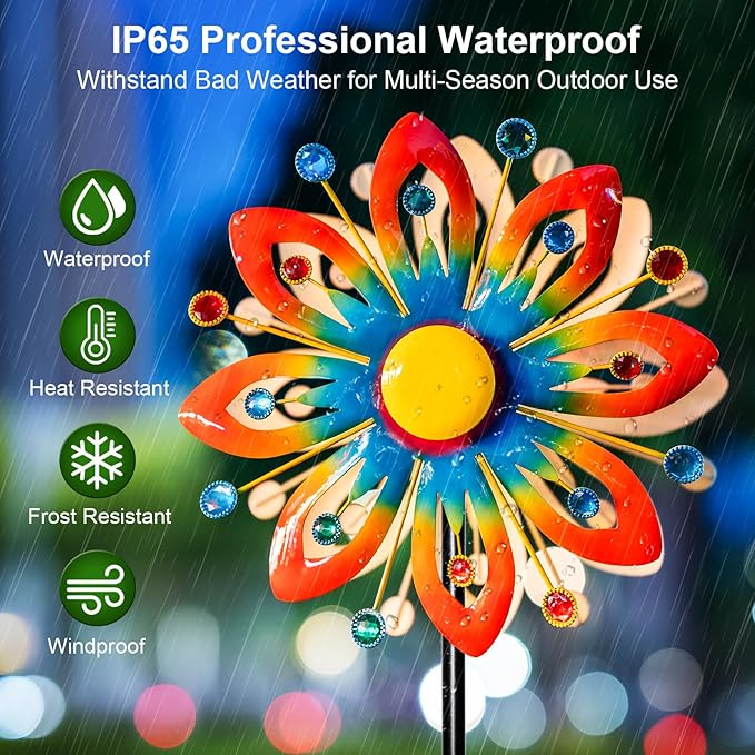 Soalr Wind Spinners -60.63 Inch Outdoor Metal Stake Yard Wind Sculptures, Solar Powered Multi-Color LED Glass Ball with Kinetic Wind Spinner Windmills for Outdoor Lawn & Garden Decoration