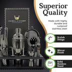 Highball & Chaser 13-Piece Cobbler Cocktail Shaker Set: Black Polished Stainless Steel Bartender Kit for Home Bar Set | Laser Engraved Tools Plus E-Book with 30 Recipes