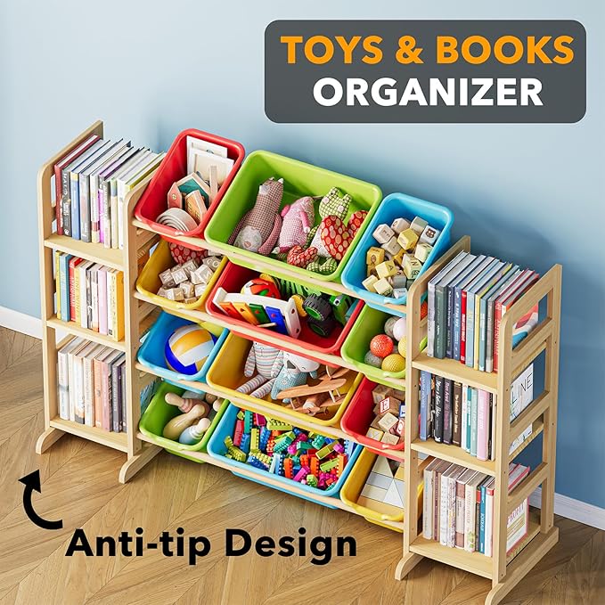 SpaceAid Toy Storage Organizer with 6 Shelves and 12 Bins, Toy Organizers Storage Bookshelf, Kids Bin Shelf Toys Box Bookcase for Bedroom Playroom Organization Room Decor, Multi-Colored