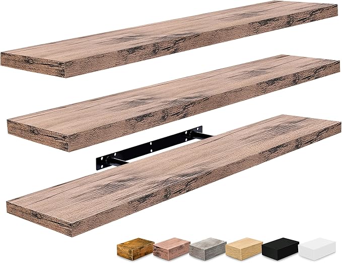Sorbus Floating Shelves for Wall - 35 Inch Long Bathroom Shelves, Wall Decor for Bedroom, Kitchen, Living Room & Book Storage - Mounted Floating Shelf with Invisible Brackets (Mahogany, 3 Pack)