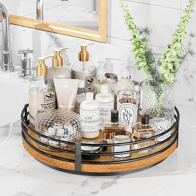 12" Lazy Susan Turntable Organizer - Oak Wood Lazy Susan for Cabinet Kitchen Countertop Dining Table Pantry Cupboard Bathroom Coffee Bar Storage Spice Rack Home Decor