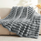 BEDELITE Faux Fur Throw Blanket for Couch, Soft and Cozy Luxurious 3D Striped Fluffy Blanket, 770GSM Thick Warm Plush Fuzzy Faux Rabbit Fur Blanket for Women Gift (Crey, 50"x 60")