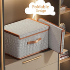 Tuza 4 Pack Storage Bins with Lids, Collapsible Closet Organizer Container, Fabric Organizer Box with Handles, Decorative Storage Boxes with Lids for Organizing Clothes, Sheet, Light Grey, Extra Large