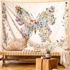 Damanse Butterfly Tapestry Wall Hanging Cute,Boho Wall Tapestry for Bedroom Aesthetic,Flower Living Room Decor for Teen Girls (White, 49.20" x 59.10")