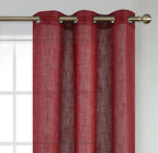 MIUCO Semi Sheer Curtains Poly Linen Textured Solid Grommet Curtains 63 Inches Long for Living Room 2 Panels (2 x 37 Wide x 63" Long) Burgundy