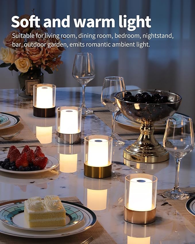 LED 4" Small LED Battery Operated Lamp Set of 2, Cordless Rechargeable Table Lamp, Mini Night Light, Waterproof Outdoor Desk Lamp for Bathroom Bar Dining Room Nursery Baby Coffee Shop (Bronze)