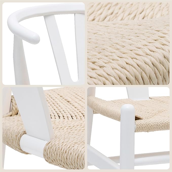 POLY & BARK Weave Dining Chairs – Mid-Century Modern Wishbone Dining Chairs with Arms, Solid Wood Frame, Indoor Use – White – Set of 2 - Ideal for Dining Room, Kitchen or Stylish Accent Setting