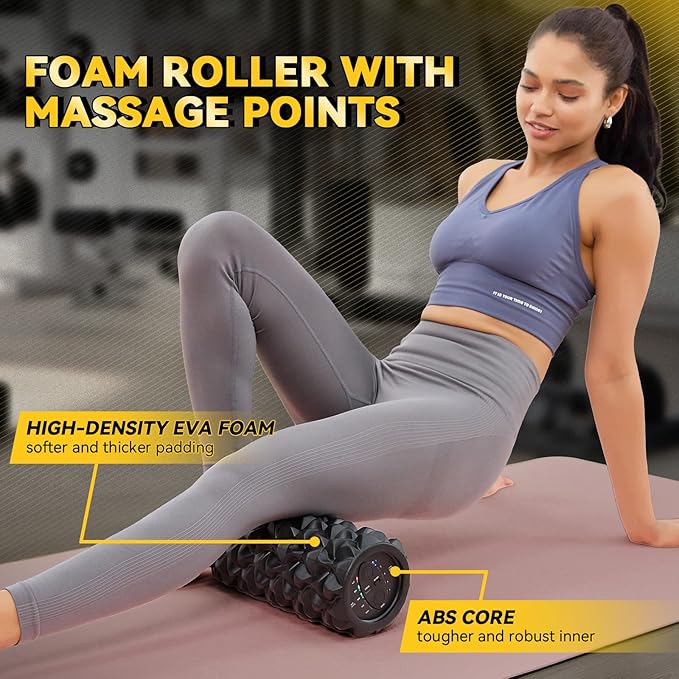 Vibrating Foam Roller, High Density Massage Muscle Roller Back Roller Foam for Back Pain Relief & Muscle Recovery and Physical Therapy, 5-Speed Rechargeable Exercise Roller, 2 Modes