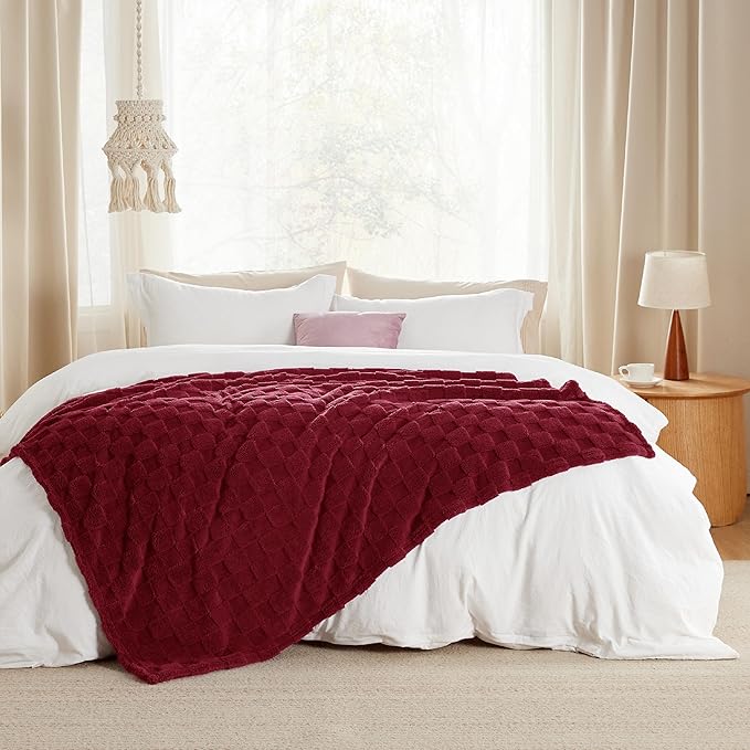 Bedsure GentleSoft Fall Throw Blanket for Couch - Checkered Fleece Red Blankets Gifts for Women Men Girls, Cute Soft Cozy Throw for Bedroom Home Decor Gifts, 50x60 Inches