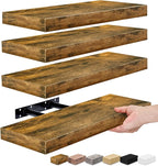 Sorbus Floating Shelves for Wall, Bathroom Shelves Wall Mounted for Kitchen, Bedroom, Living Room, Bathroom Storage, Over Toilet, Hanging Book Shelf for Ｗall Home Decor (Rustic Brown, 4 Pack)