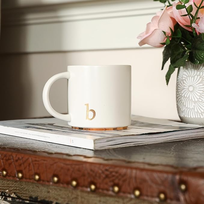 COLLECTIVE HOME - Monogram Ceramic Mugs, 15 oz Golden Initial Coffee Cups, Elegant Alphabet Tea Mugs, Elegant Personalized Mug with Gift Box, Luxurious Cups for Office and Home (b)
