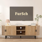 62" Tambour Door TV Stand,Wood Mid Century Modern TV Cabinet for Up to 75“ TV,Curved Edge Long TV Stand with Storage for Bedroom Living Room (Natural, 62.2inch)