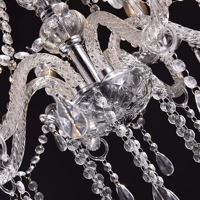LIUMANG Modern Elegant 12 Lights K9 Crystal Glass Chandelier Pendant Ceiling Lighting European Style for Dining Living Room Bedroom Transparent,12 E12 Bulbs Required