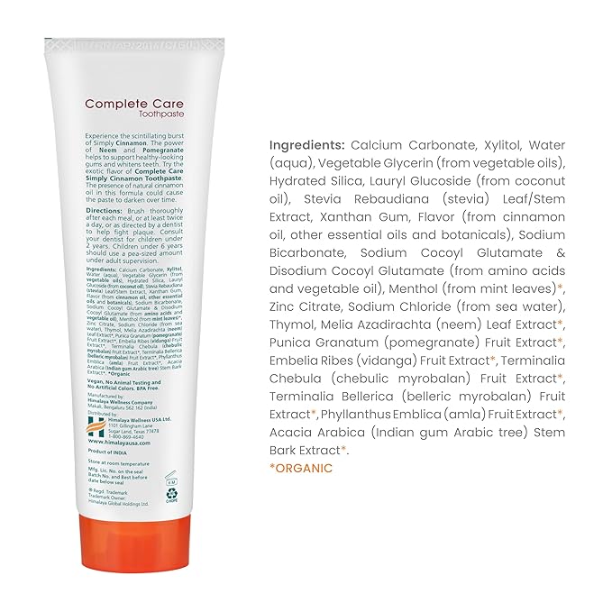 Himalaya Botanique Complete Care Toothpaste, Herbal, Cinnamon Flavor, Fights Plaque, Freshens Breath, Fluoride Free, No Artificial Flavors, SLS Free, Cruelty Free, Foaming, 5.29 Oz, 4 Pack