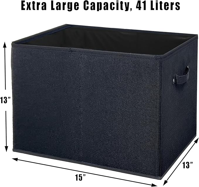 Collapsible Fabric Storage Bin 42L - 15x13 Inch Black by SIMPLE HOUSEWARE