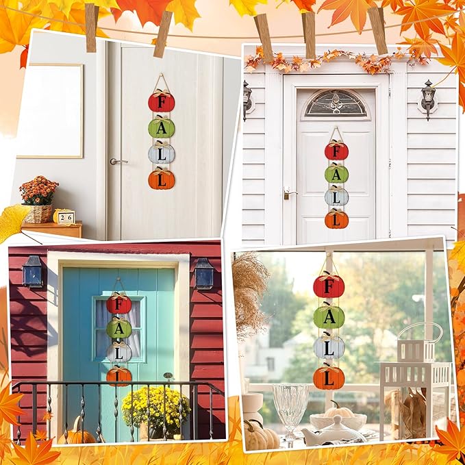 Fall Decorations for Home Fall Pumpkin Door Sign, Rustic Farmhouse Thanksgiving Wall Decorations Wooden Hanging Signs for Porch Yard Seasonal Autumn Home Decor