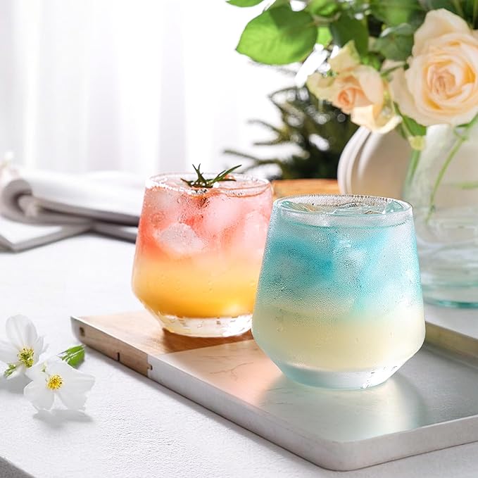 Stemless Wine Glasses Set of 4, 13.5oz Red White Wine Glasses for Daily Use, Hosting, Home Bar, Evening Party, Birthdays, Housewarming Gift, Clear