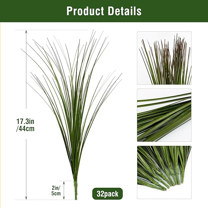 32PCS 17.3" Fake Plants Artificial Wheat Grass Greenery Plastic Plants Fake Grass Artificial Plants for Outdoor Decor Artificial Grass Plant with Greenery Stems for Indoor Home Decoration