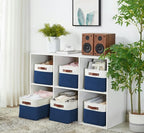 DECOMOMO Storage Bins Fabric Storage Baskets for Shelves, Linen Closet Organization Toys Nursery (Navy Blue and White, Large - 3 Pack)