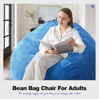 Hobestluk 4.5FT Bean Bag Chair Giant Bean Bag Chair with Filler Included Adult Bean Bag Chairs with Removable Cover for Bedroom Living Room (Jumbo, Blue)