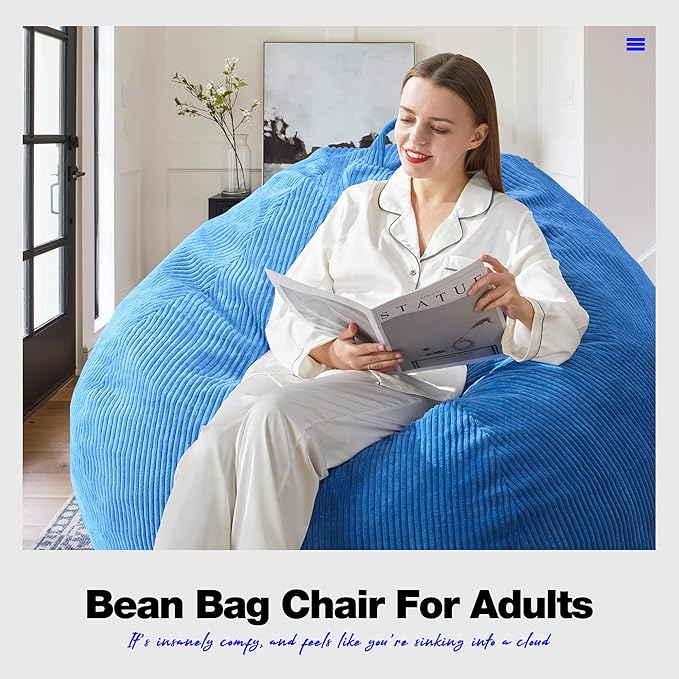 Hobestluk 4.5FT Bean Bag Chair Giant Bean Bag Chair with Filler Included Adult Bean Bag Chairs with Removable Cover for Bedroom Living Room (Jumbo, Blue)