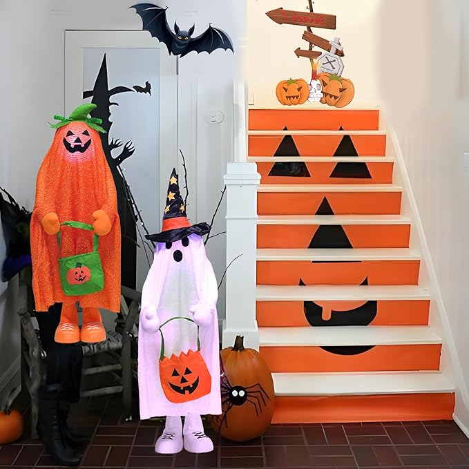 32" Front Porch Light up Halloween Pumpkin Figure Décor, Kit Standing Trick or Treat Indoor and Outdoor Decorations-Pumpkin