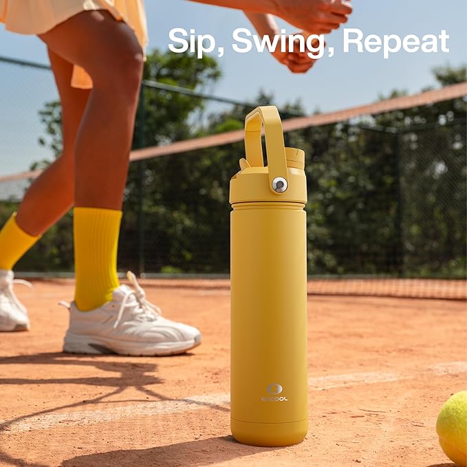 Insulated Water Bottle with Straw Stainless Steel Water Bottle, Leak-Proof, BPA-Free, Double Wall Vacuum Keeps Cold for 24 Hours for Sports, Travel, School (26 oz, Elfin Yellow)