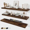 Fun Memories 32 Inch Floating Shelves Wall Shelf Set of 3, Rustic Farmhouse Home Decor Kitchen Living Room Shelves Wall Mounted, 32 x 6.7 x 1.4 Inch, Rustic Brown
