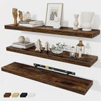 Fun Memories 32 Inch Floating Shelves Wall Shelf Set of 3, Rustic Farmhouse Home Decor Kitchen Living Room Shelves Wall Mounted, 32 x 6.7 x 1.4 Inch, Rustic Brown