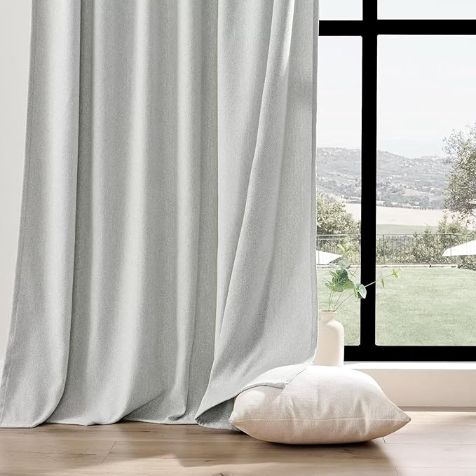 Joydeco Light Filtering Curtains 72 Inch Length for Bedroom, Faux Linen Curtains 72 Inches Long for Living Room, Pinch Pleat Curtains for Living Room 72 Inch Length(52x72 inch, Greyish White)