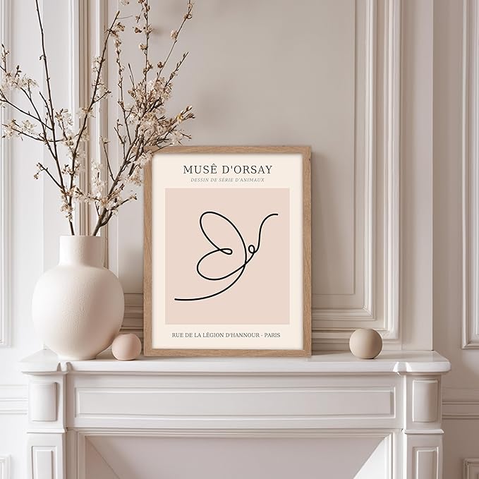 Poster Master Vintage Poster - Retro One Line Butterfly Drawing Print - Butterfly Line Art - Minimal Gift for Him, Her, Animal Lover - Abstract Decor for Home, Office, 8x10 Beige Framed