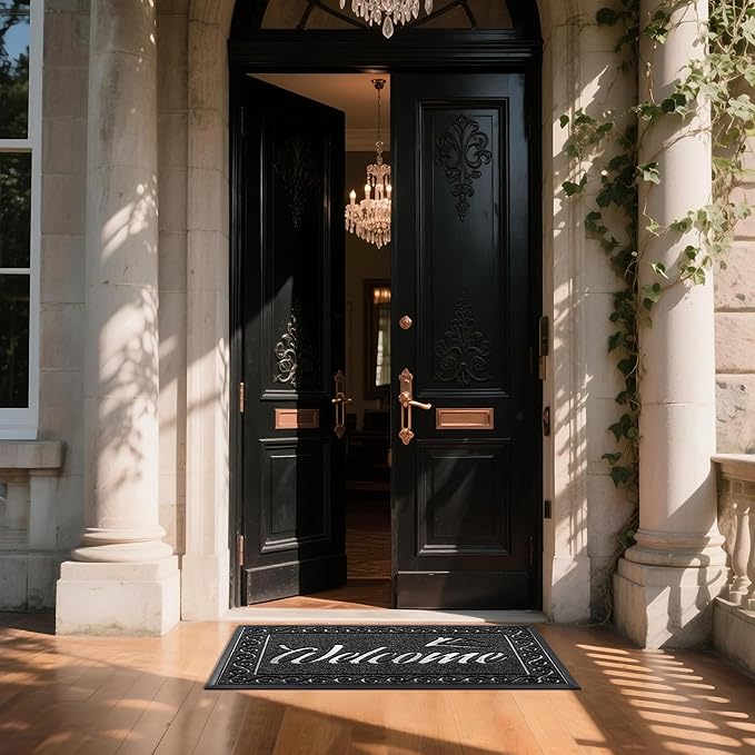 Yimobra Welcome Mat, Heavy Duty Sturdy Door Mats for Home Entrance Outdoor Indoor, Front Doormat for Outside Patio Floor Entry Porch Garage Office, Waterproof, Low Profile, 47 x 24, Black