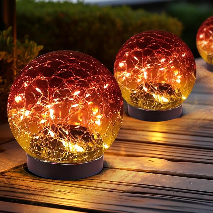 Solar Globe Lights Outdoor Waterproof-Solar Balls for Garden-Cracked Glass Ball Lights Outdoor-Solar Orbs for Outside-Decorations for Patio and Yard Lawn Backyard Decor