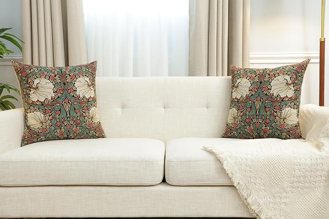 Charlotte Home Furnishings Pimpernel Red Green Floral Throw Pillow Cover 18” x 18” – Double-Sided Tapestry Cushion Cover for Couch, Sofa, or Bed | 100% Cotton Jacquard Woven in Europe