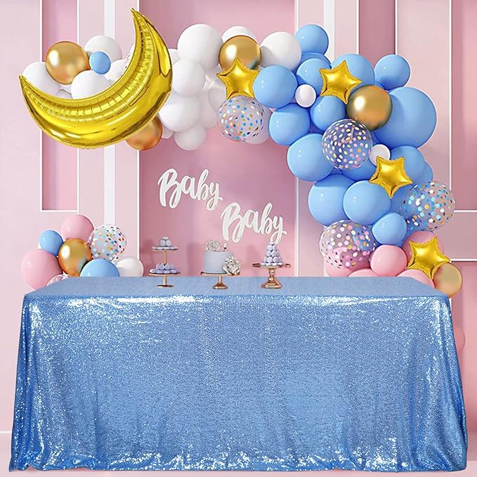 SquarePie Sequin Tablecloth 90 x 156 Inch Baby Blue Sparkly Table Linen for Wedding Party