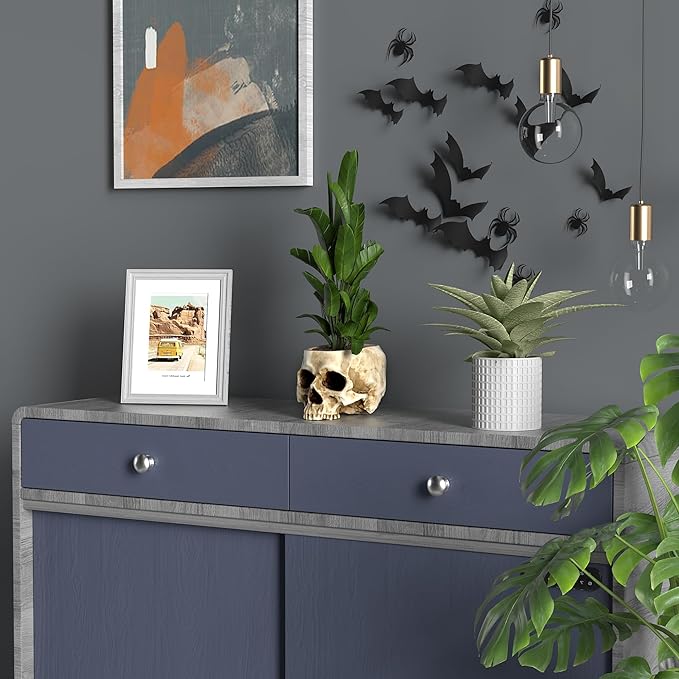 READAEER Skull Planter with Drain Hole, Resin Skull Shaped Flower Pot Candy Bowl, Gothic Decoration for Home Office Desk- White