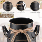 6 Inch Farmhouse Vase Decor Milk Can Vintage Flower Jug Galvanized Metal Vase with Handle Rustic Flower Buckets for Thanksgiving Christmas Table Centerpiece Weddings Gifts(Black,8 Pcs)