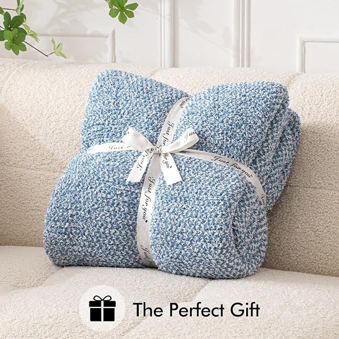 MIULEE Blue Super Soft Throw Blanket for Bed, Twin Size Cozy Fluffy Warm Blankets Knit Blankets for Couch, Sofa, Chair, Living Room, Camping, Picnic, 60 x 80 inch