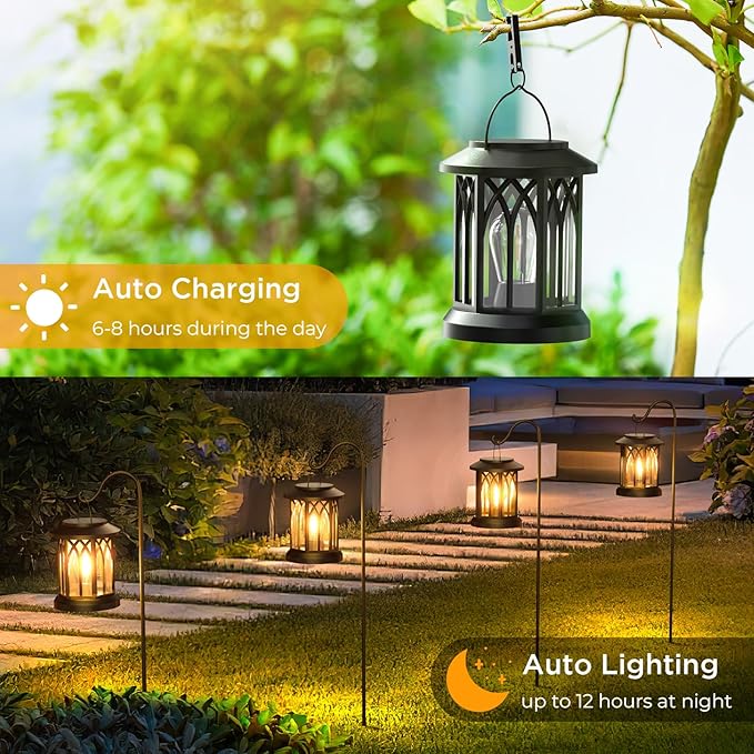 WdtPro Solar Lanterns Outdoor Hanging 4 Pack, Upgraded Bright Waterproof Lantern for Outside, Over 12Hrs Powered Lights for Garden, Yard, Patio Decor (Warm Light)