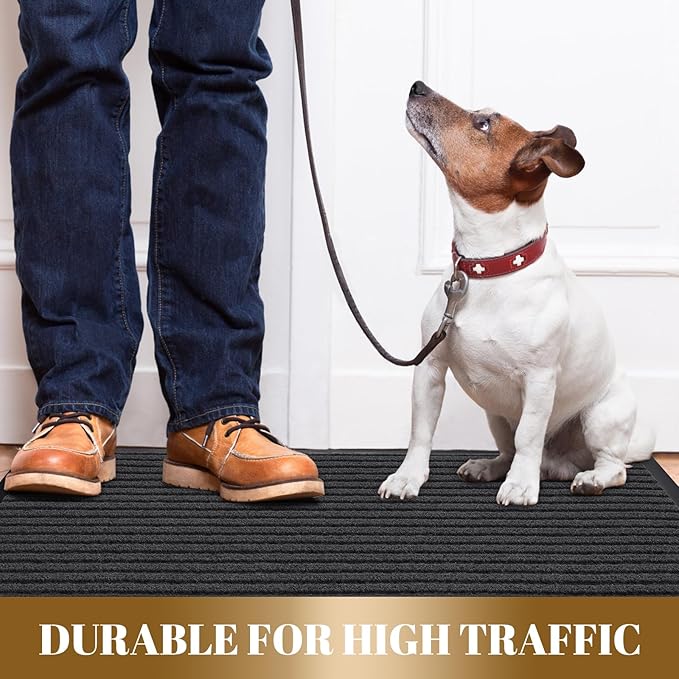 Yimobra Front Door Mat Outdoor Indoor Entrance, 100% Waterproof All-Season All Weather Doormat, Welcome Matt Outside Entry, Non Slip, Low Profile, Heavy Duty Patio Porch Floor Mats,47 x 32,Grey